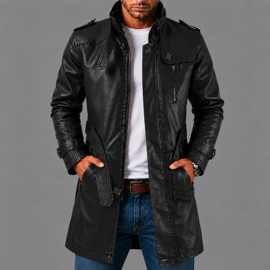 ROLANDO™ - GIACCA DI PELLE LUNGA CON COLLETTO ALTO