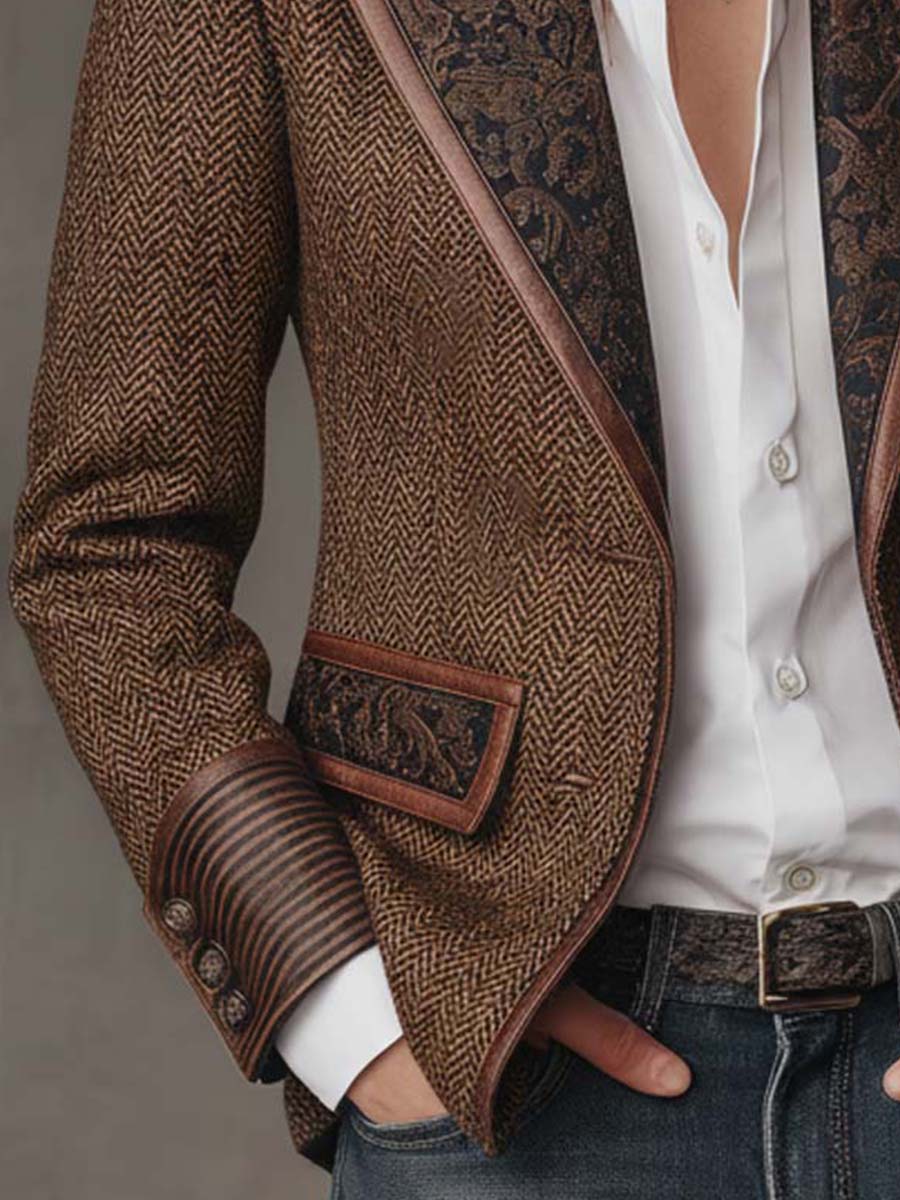 Blazer Espiga con Paneles Estampados