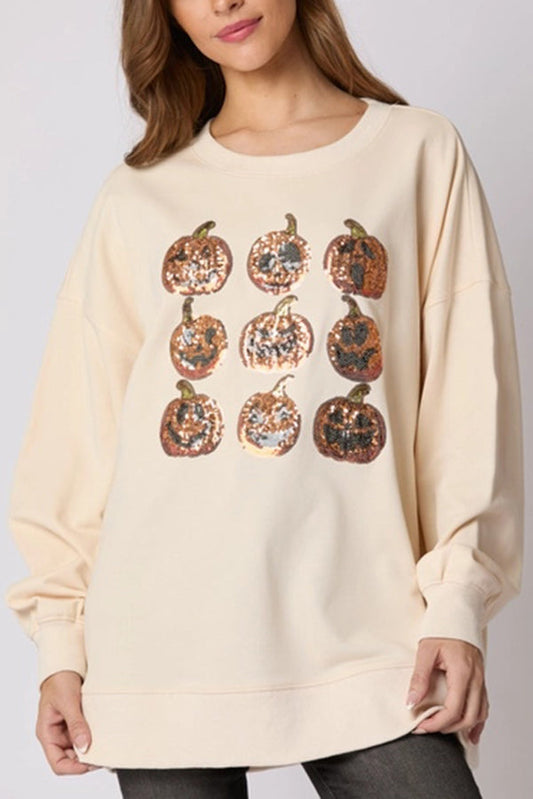 Halloween Pumpkin Sequin Loose Casual Sweatshirt - moda halloween, vista principal | Chloe Bennett