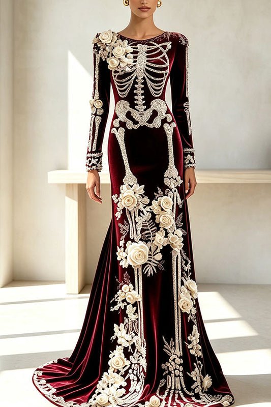 Luxury skull embroidered velvet dress - vestido de mujer, vista principal | Chloe Bennett