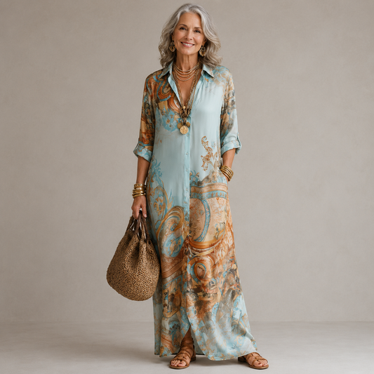 Lidia | Maxi Vestido Estampado Luxury - vestido de mujer, vista principal | Chloe Bennett
