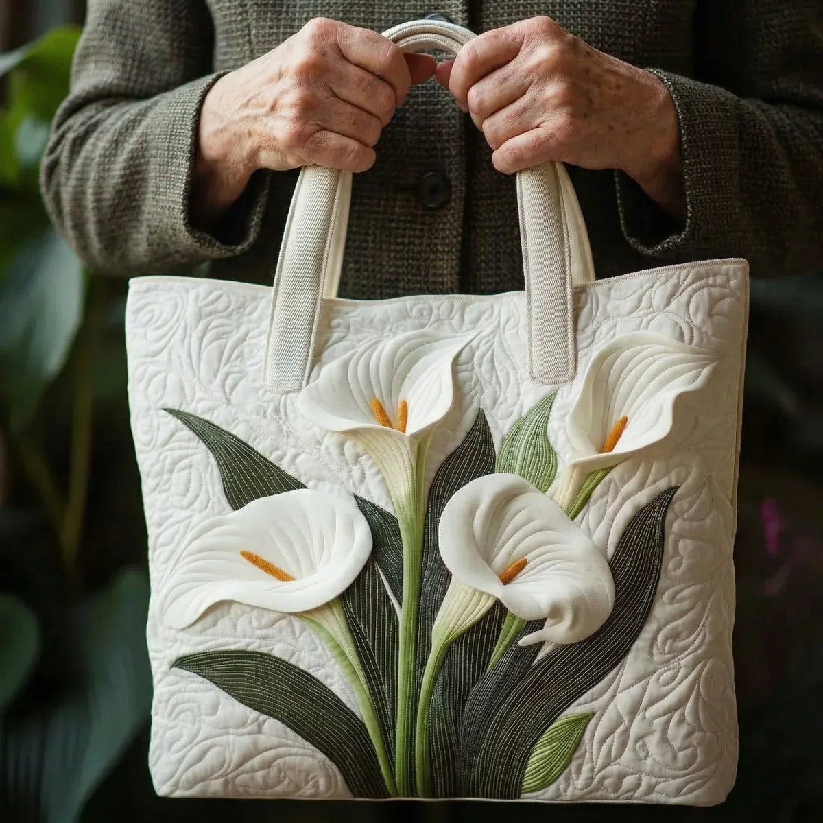 Bolso Artesanal Acolchado - Girasoles Blancos - bolso de mujer, vista frontal | Chloe Bennett