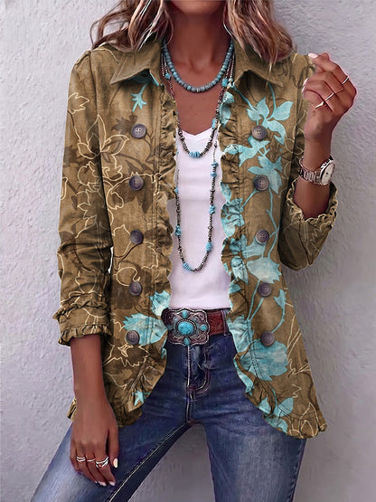 Lidia | Chaqueta Vintage Floral a Rayas Boho - chaqueta de mujer, vista principal | Chloe Bennett