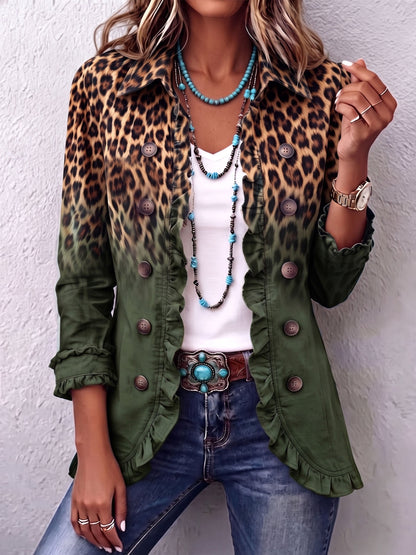 Filomena | Blazer con Volantes Ombré Leopardo - chaqueta de mujer, vista lateral | Chloe Bennett
