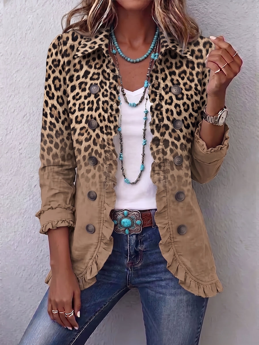 Vincenza | Chaqueta Vintage Leopardo Degradado con Volante - chaqueta de mujer | Chloe Bennett