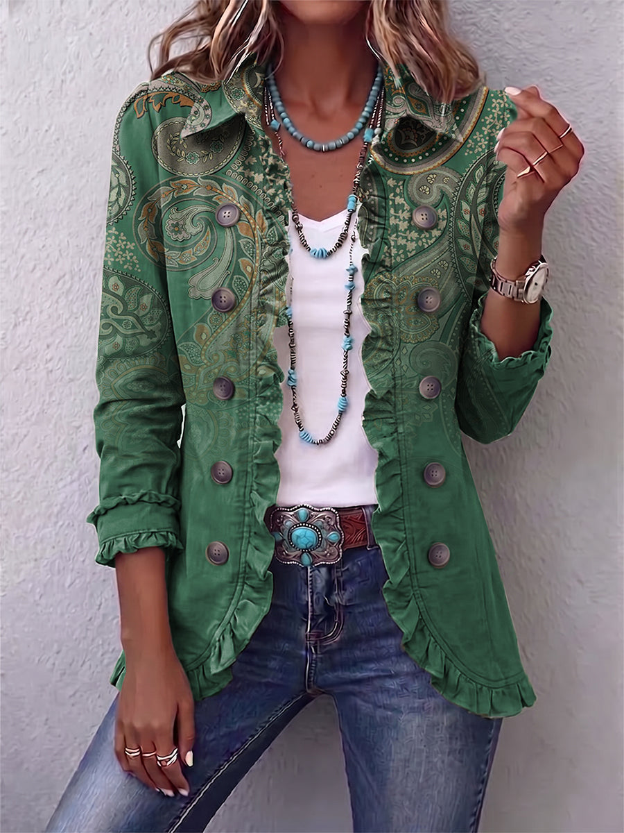Angela | Chaqueta con Volantes y Estampado Paisley Bohemio - chaqueta de mujer, vista principal | Chloe Bennett