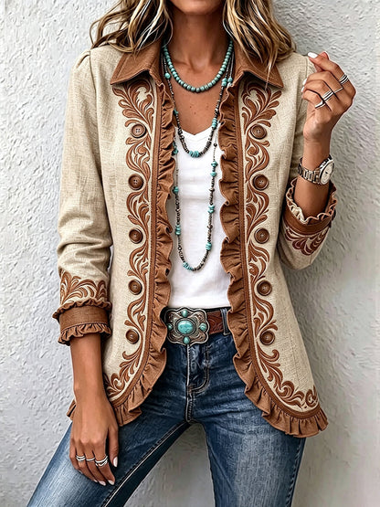 Rita | Chaqueta Vintage Bohemia con Volantes Florales - chaqueta de mujer, vista principal | Chloe Bennett