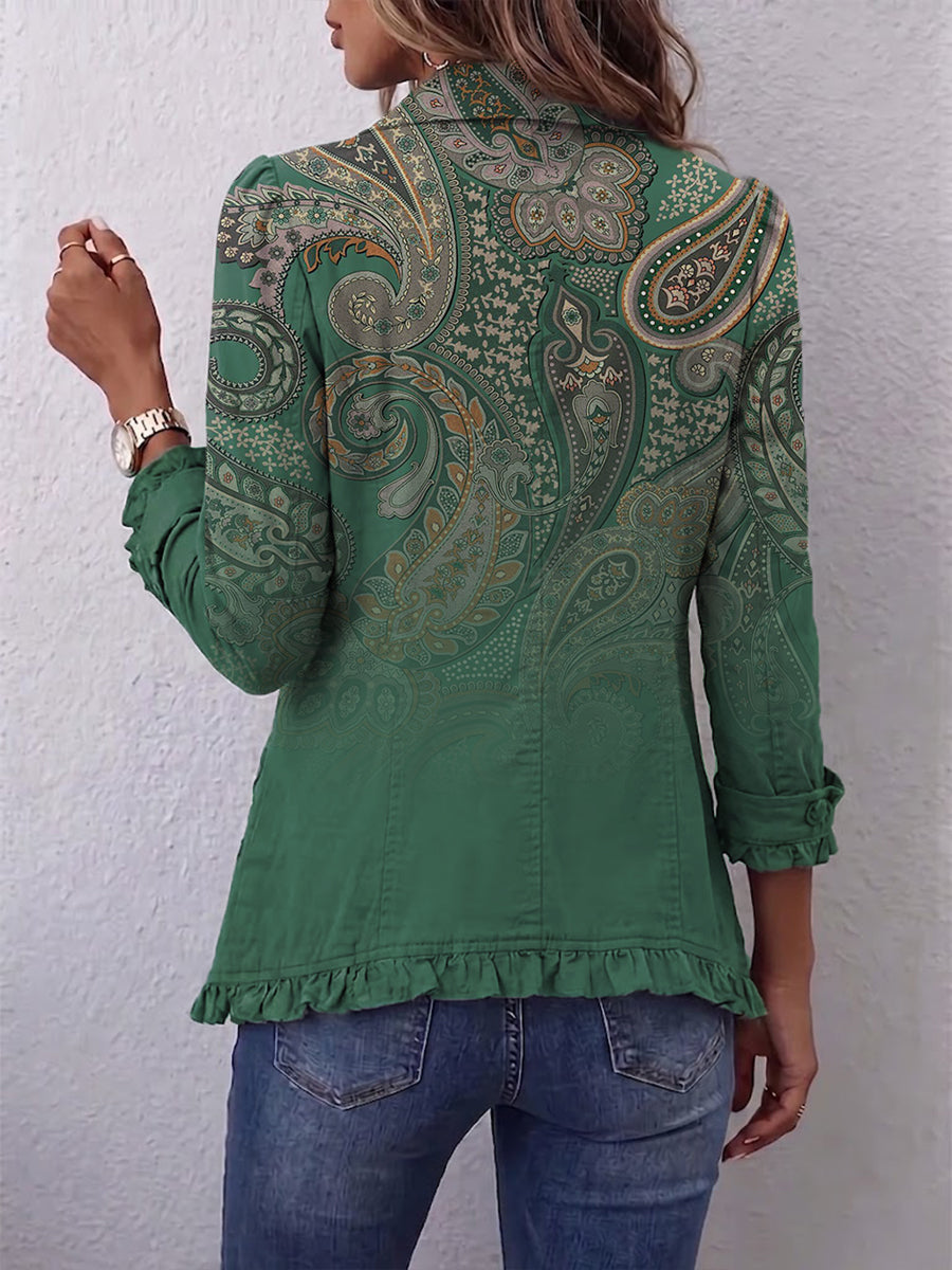 Angela | Chaqueta con Volantes y Estampado Paisley Bohemio - chaqueta de mujer, vista frontal | Chloe Bennett