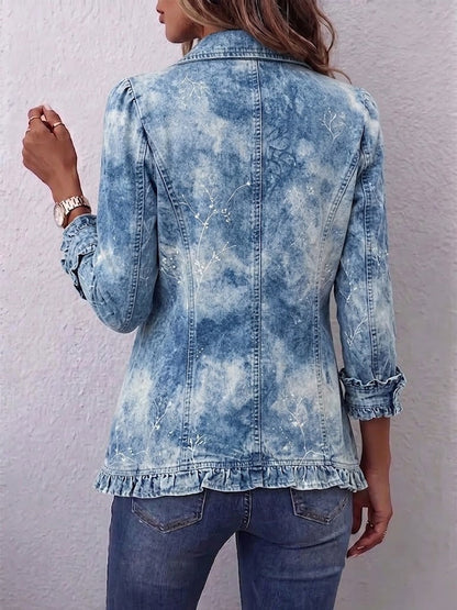 Giuseppina | Chaqueta Vintage Botánica Boho con Estampado Degradado y Detalles de Volante - chaqueta de mujer, vista frontal