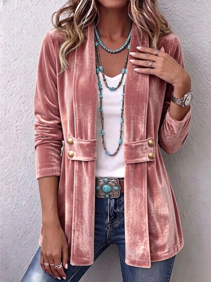 Concetta | Chaqueta Vintage con Botones en el Cuello y Mangas Largas - chaqueta de mujer, vista lateral | Chloe Bennett