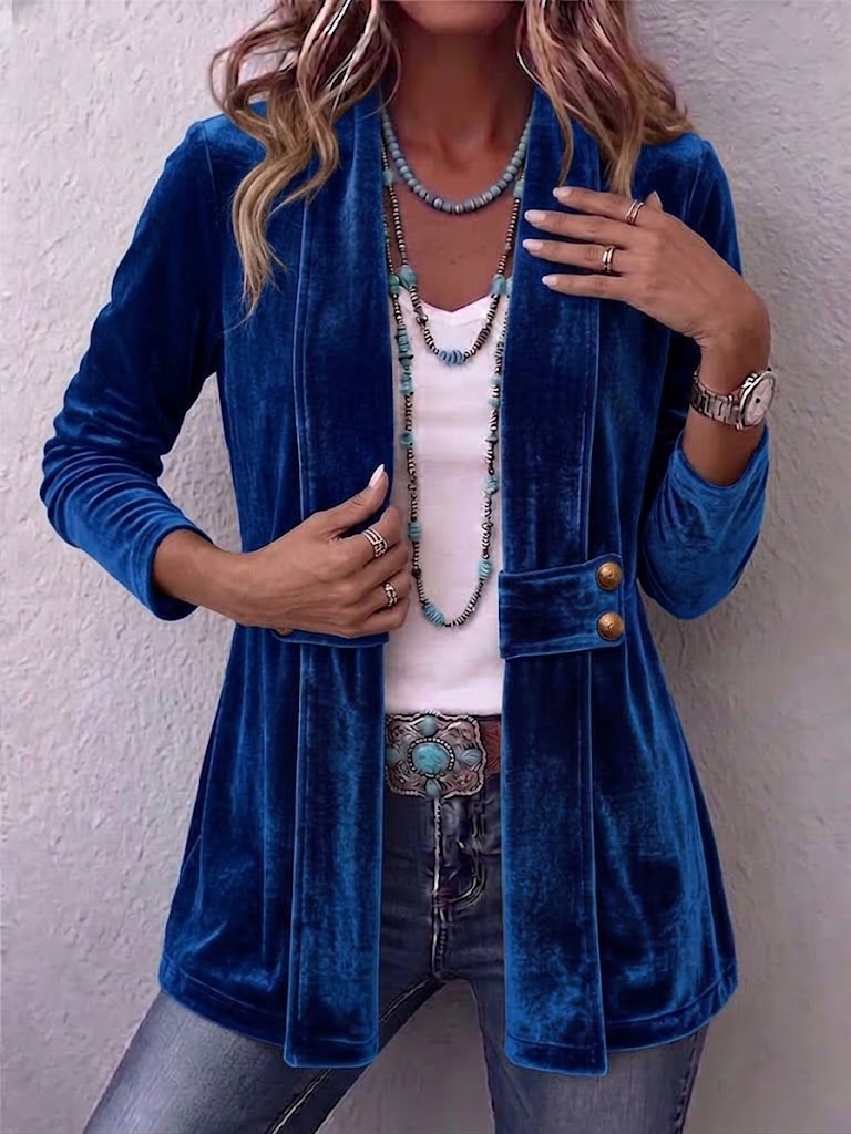 Concetta | Chaqueta Vintage con Botones en el Cuello y Mangas Largas - chaqueta de mujer, detalle | Chloe Bennett