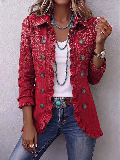 Lucia | Chaqueta con Volantes y Estampado Paisley Ombré Bohemio - chaqueta de mujer, vista principal | Chloe Bennett