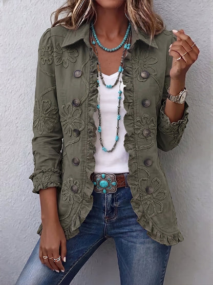 Giovanna | Chaqueta Utilitaria Bordada Boho-Chic con Volantes - chaqueta de mujer, vista principal | Chloe Bennett