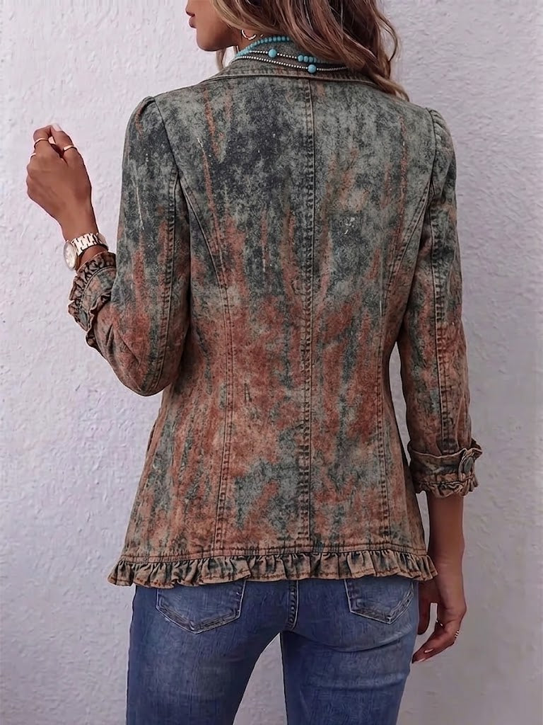 Carla | Chaqueta con Volantes y Estampado Texturizado Vintage Degradado - chaqueta de mujer, vista frontal | Chloe Bennett