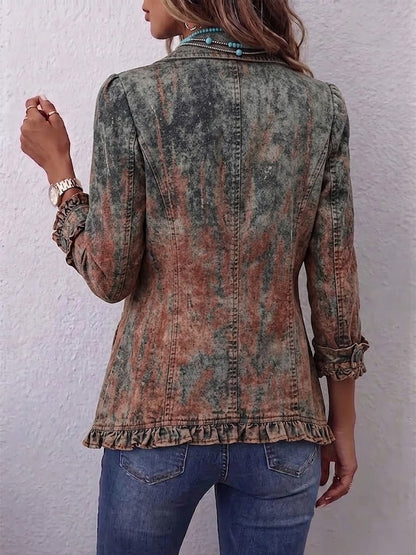 Carla | Chaqueta con Volantes y Estampado Texturizado Vintage Degradado - chaqueta de mujer, vista frontal | Chloe Bennett