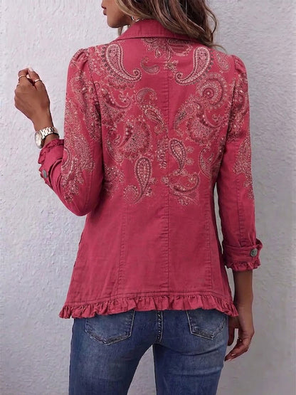 Franca | Chaqueta con Volantes y Estampado Paisley Vintage - chaqueta de mujer, vista frontal | Chloe Bennett