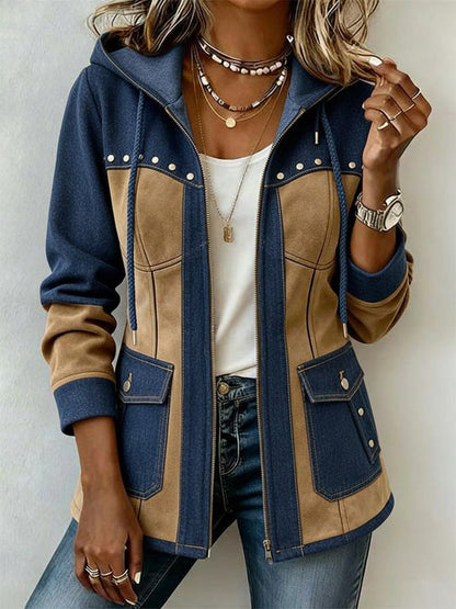 Rosalia | Chaqueta con Capucha Patchwork - chaqueta de mujer, vista principal | Chloe Bennett
