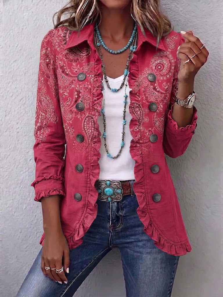 Franca | Chaqueta con Volantes y Estampado Paisley Vintage - chaqueta de mujer, vista principal | Chloe Bennett