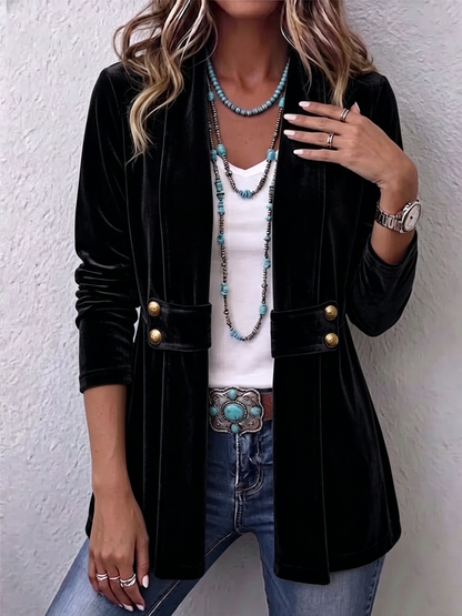Concetta | Chaqueta Vintage con Botones en el Cuello y Mangas Largas - chaqueta de mujer, vista trasera | Chloe Bennett