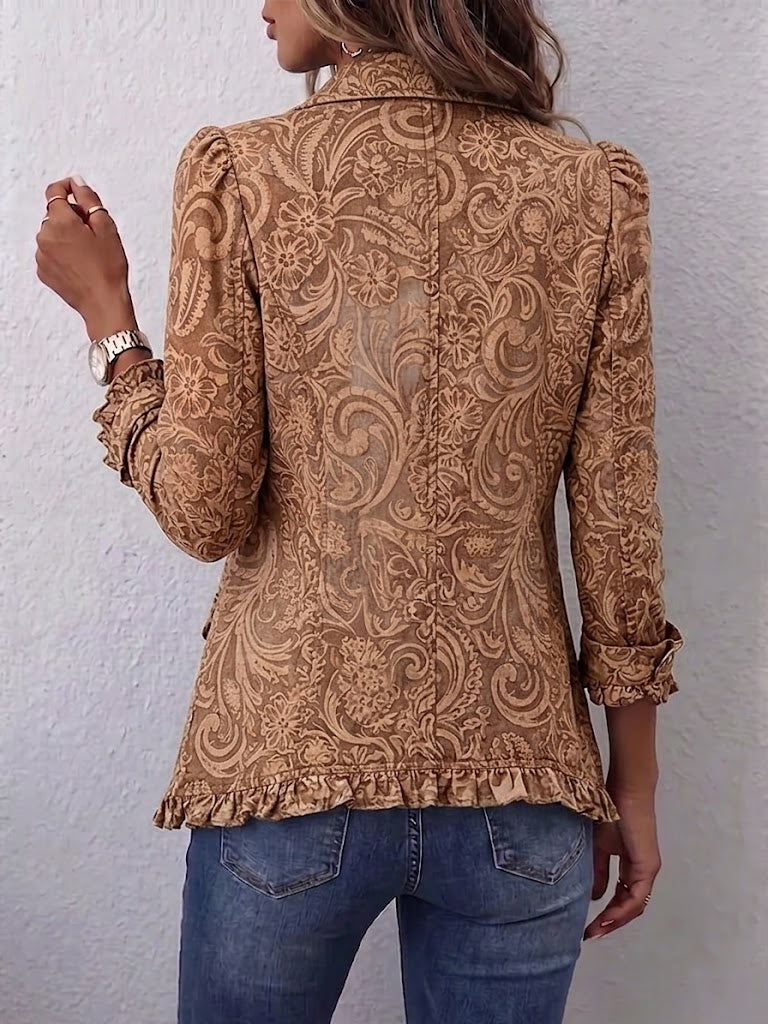 Antonietta | Chaqueta con Volantes y Estampado Floral Bohemio Vintage - chaqueta de mujer, vista frontal | Chloe Bennett
