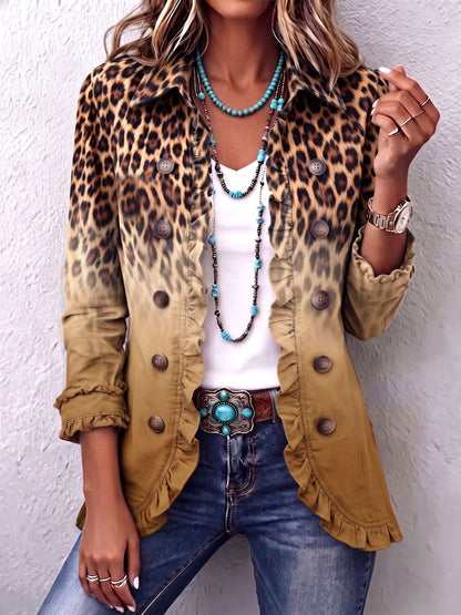 Filomena | Blazer con Volantes Ombré Leopardo - chaqueta de mujer, otro ángulo | Chloe Bennett