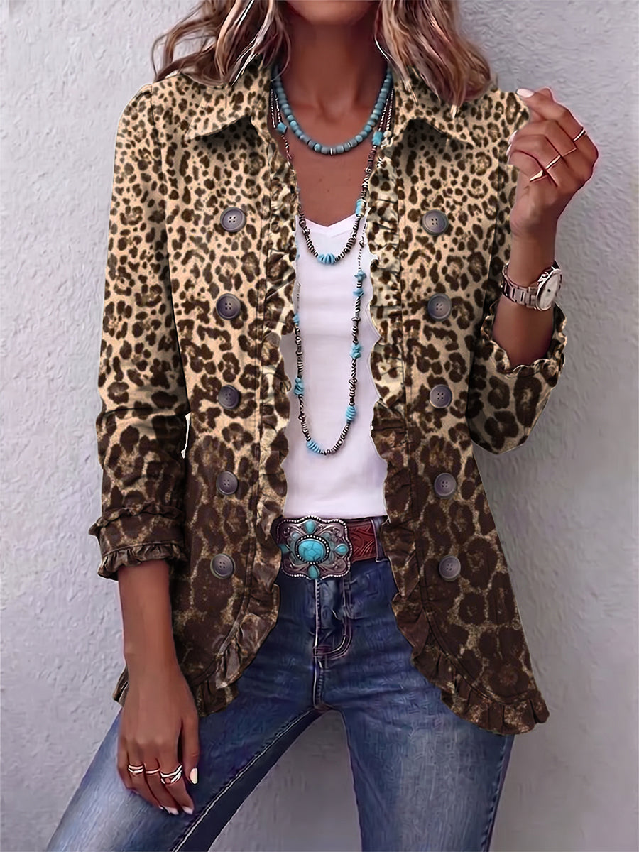 Paola | Chaqueta con Volantes y Estampado Leopardo - chaqueta de mujer, vista principal | Chloe Bennett