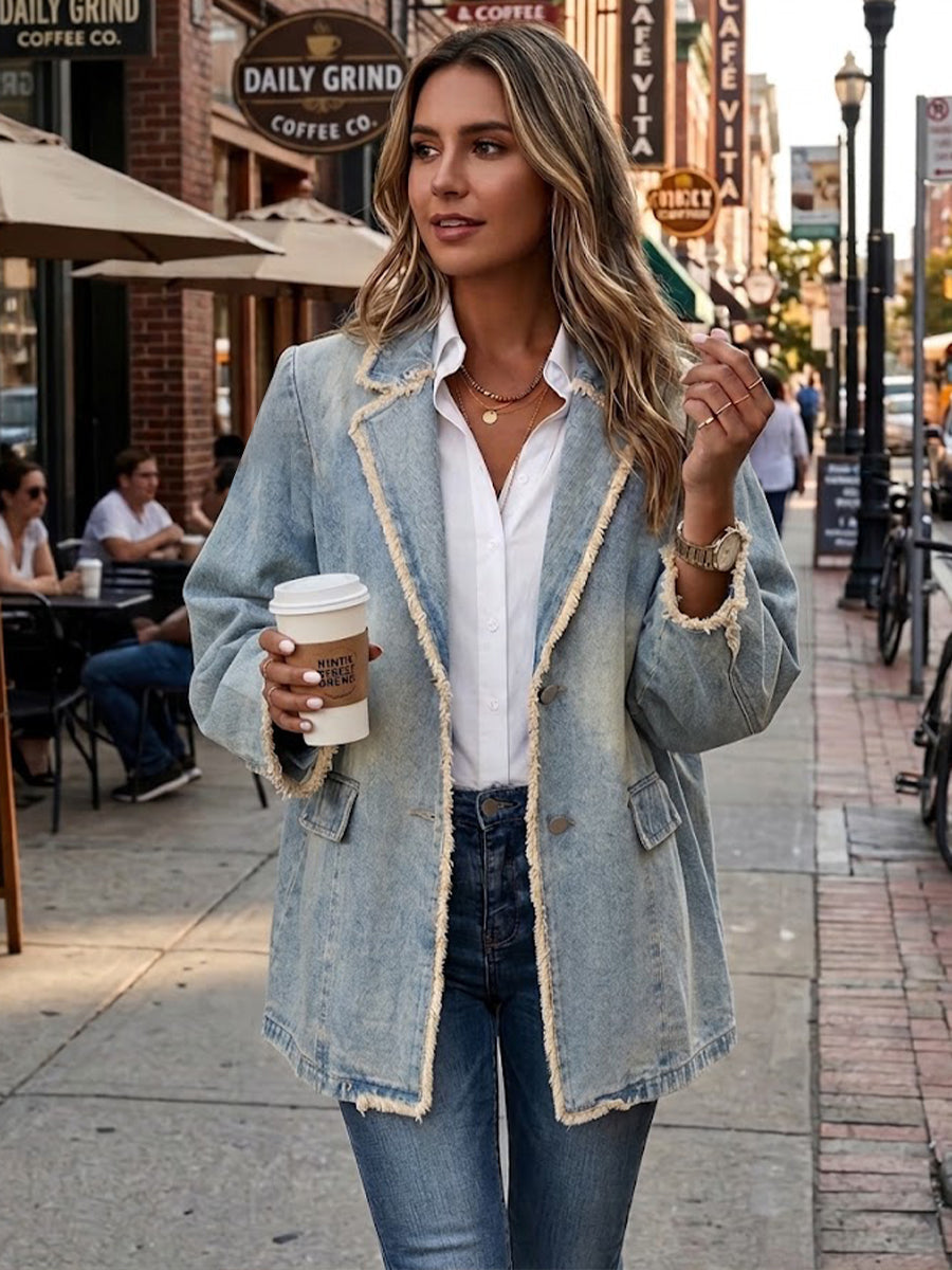 Dionne | Blazer Oversize Estilo Vintage con Borde Vivo - chaqueta de mujer, vista frontal | Chloe Bennett