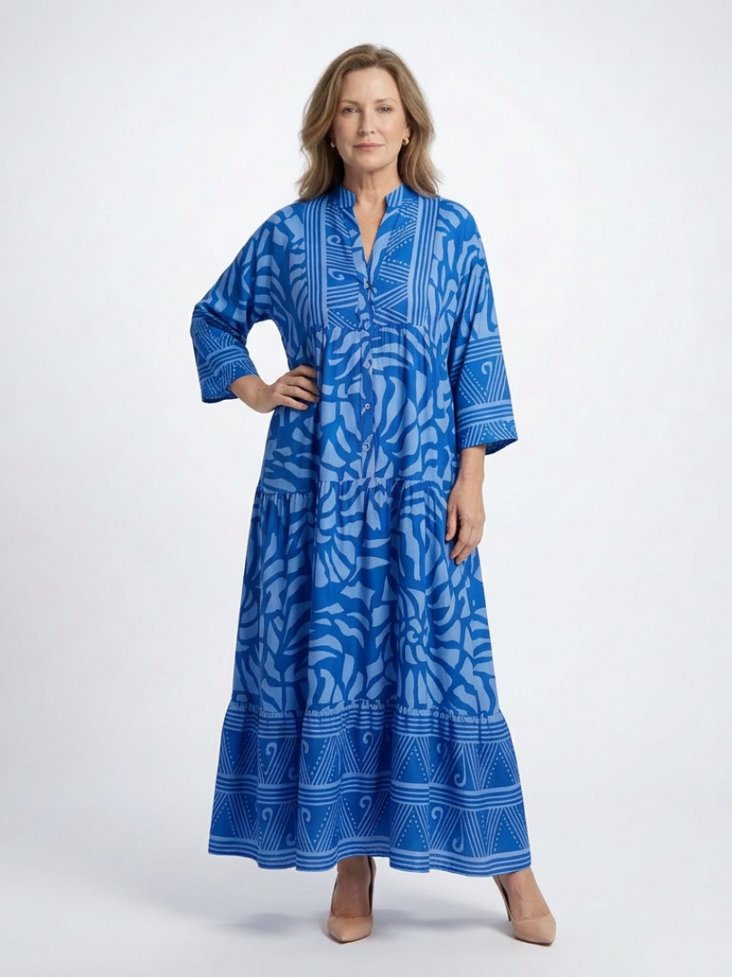 Rita | Vestido Midi con Botones Frontales - vestido de mujer, vista trasera | Chloe Bennett