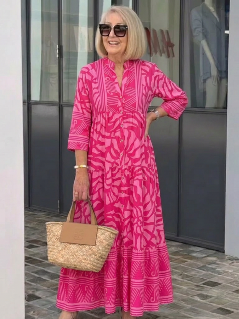 Rita | Vestido Midi con Botones Frontales - vestido de mujer, detalle de tejido | Chloe Bennett